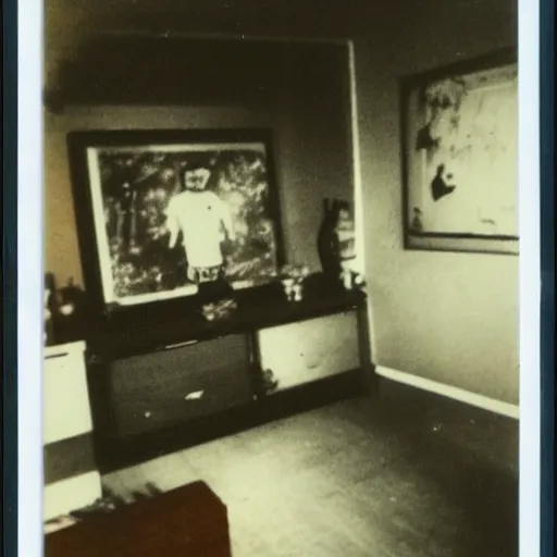 Image similar to polaroid photo of hantu in living room interior