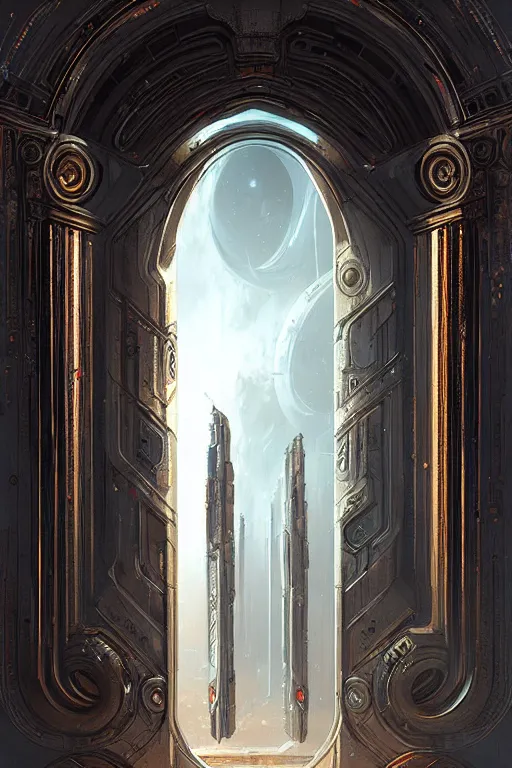 Image similar to hyper realistic ornate sci - fi double door by darek zabrocki