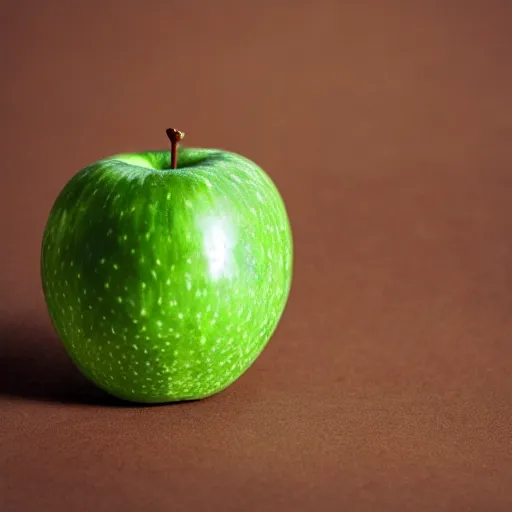 Image similar to studio shot of green apple shaped like < any shape >, isometric perspective, green background