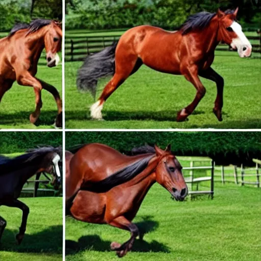 Image similar to 4 frames of a horse running frame - by - frame from a video clip