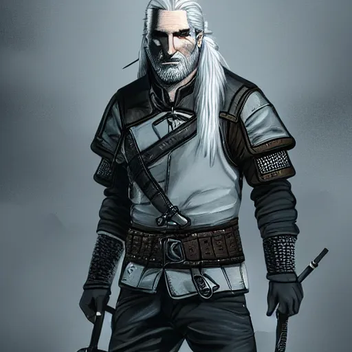 Prompt: Geralt streetwear, digital art, trending on artstation ,cool, highly detailed, 4k