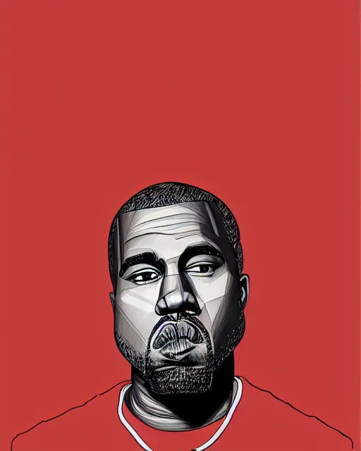 Prompt: Malika Favre illustration of Kanye West on red background