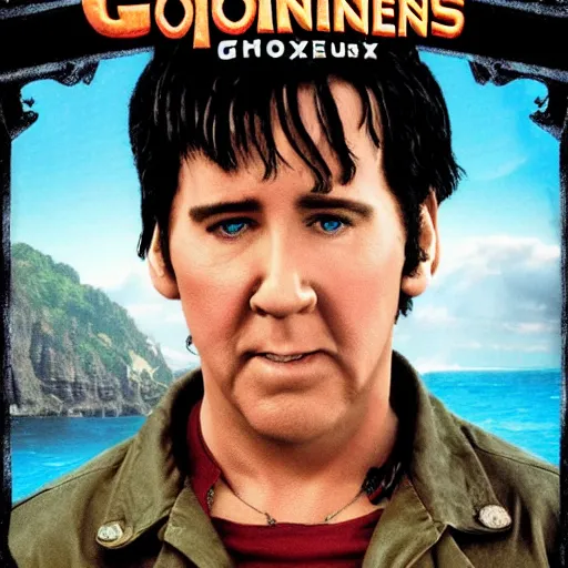 Image similar to movie poster for the film Goonies 2, starring Nicolas Cage highly detailed