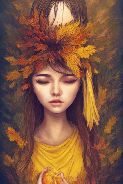 Image similar to The goddess of autumn harvest, tranquility, beautiful face, long hair, wearing wheat yellow gauze, comic style, by wlop