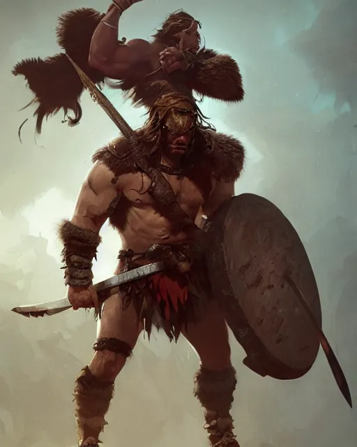 Image similar to hyper realistic photo of barbarian warrior, full body, cinematic, artstation, cgsociety, greg rutkowski, james gurney, mignola