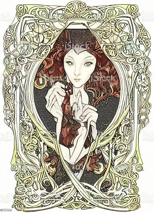 Image similar to an art nouveau picture frame around a blank canvas vector art by brian froud