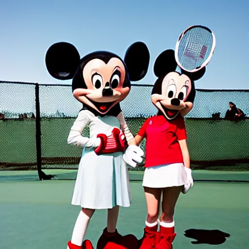 Image similar to Mickey mouse playing tennis with Daisy