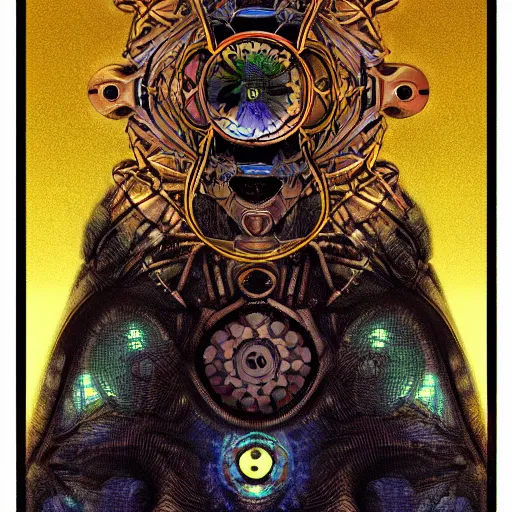 Image similar to the artificial general intelligence tarot card, artstation, technology, fractals