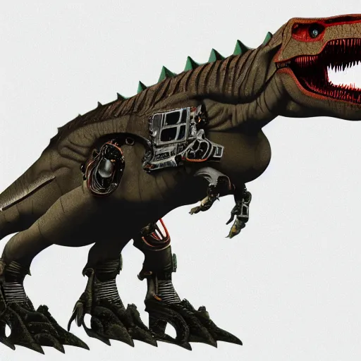 Prompt: an illustration of the full body of a cyborg t-rex, photorealistic, detailed, textured, award-winning