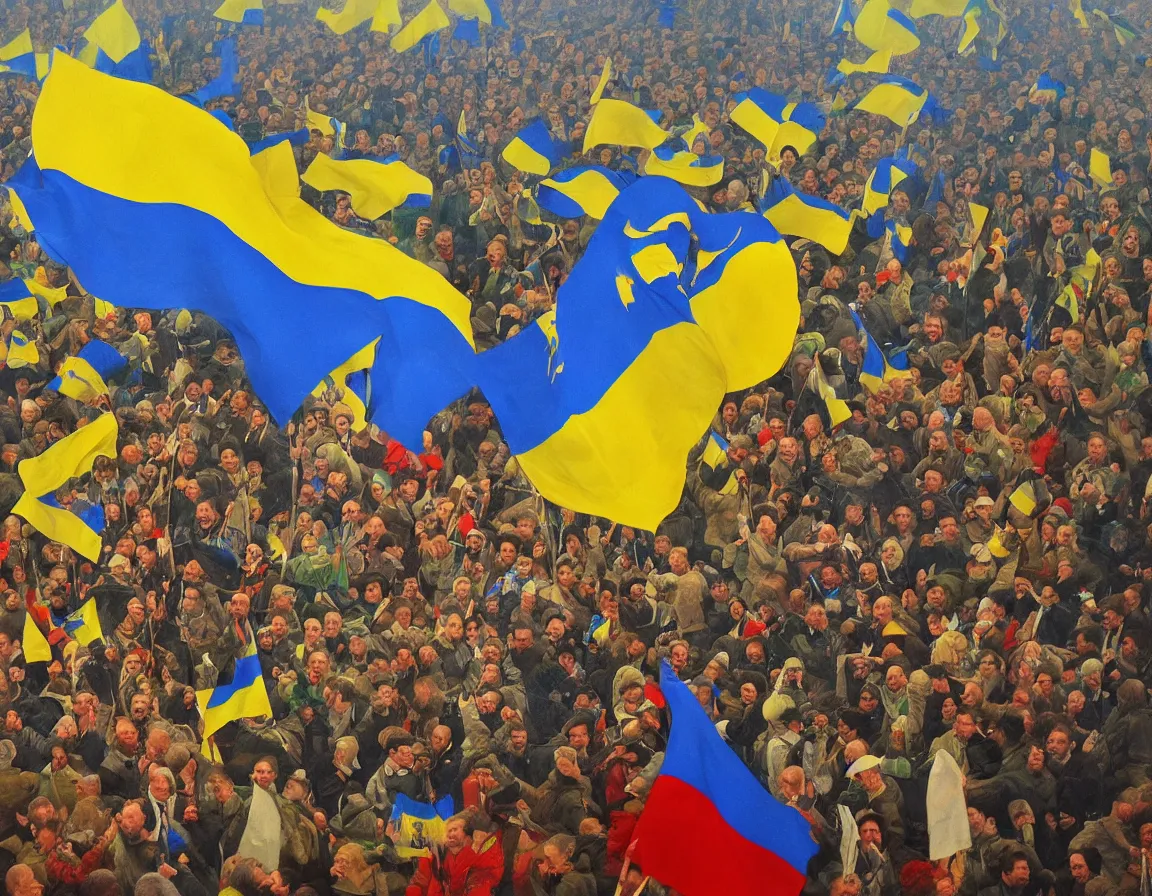 Image similar to Ukraine wins over Russia Ukraine conquers Moscow Slava Ukraine, trending on artstation, digital art, highly detailed, canvas oil painting