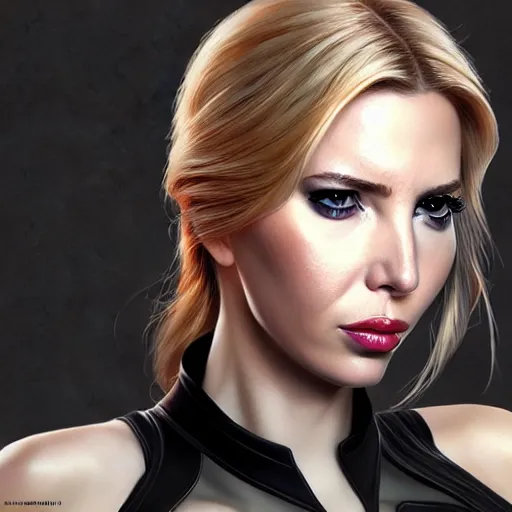 Prompt: Ivanka Trump as black widow, au naturel, hyper detailed, digital art, trending in artstation, cinematic lighting, studio quality, smooth render, unreal engine 5 rendered, octane rendered, art style by klimt and nixeu and ian sprigger and wlop and krenz cushart