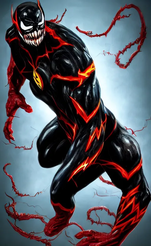 Image similar to full body portrait of venom as the flash, dynamic lighting, cinematic, ultra detailed, trending on art station, stunning visuals, creative, fantasy concept art