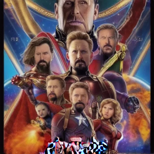 Prompt: avengers infinity war soviet era propaganda movie poster