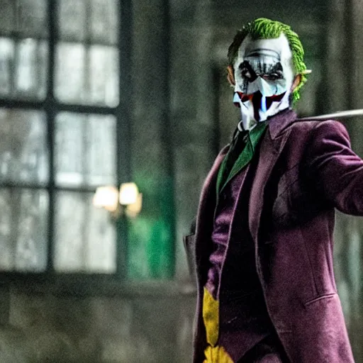 Image similar to film still of Daniel Radcliffe as joker in the new Joker movie