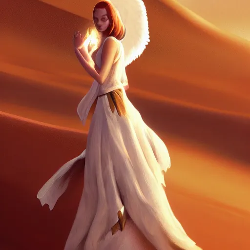 Prompt: an angel in desert,ArtStation .