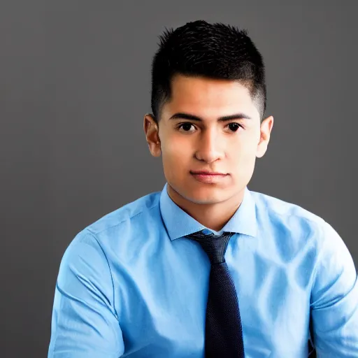 Prompt: angelic Peruvian young man, corporate portait, headshot, profile