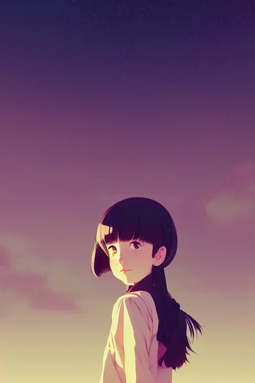 Image similar to portrait of a smiling girl by ilya kuvshinov, cloudy sky background lush landscape ln illustration concept art anime key visual trending pixiv by victo ngai fanbox by greg rutkowski makoto shinkai takashi takeuchi studio ghibli