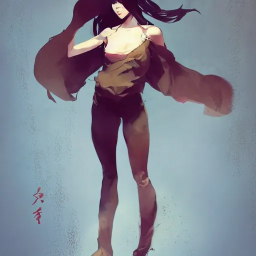 Image similar to full body of a beautiful asian girl with long hair, cinematic lighting, comic atmosphere, by dustin nguyen, akihiko yoshida, greg tocchini, greg rutkowski, cliff chiang, 4 k resolution, trending on artstation