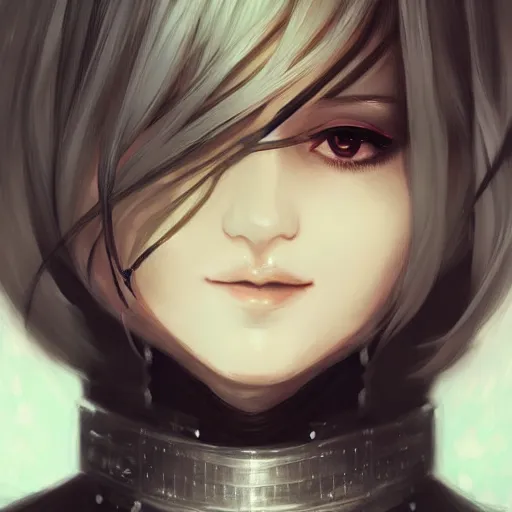 Prompt: Beautiful portrait of 2B from Nier Automata by Charlie Bowater, trending on artstation, digital art