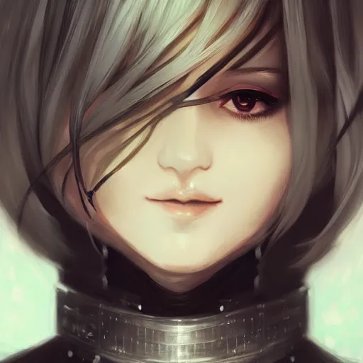 Image similar to Beautiful portrait of 2B from Nier Automata by Charlie Bowater, trending on artstation, digital art