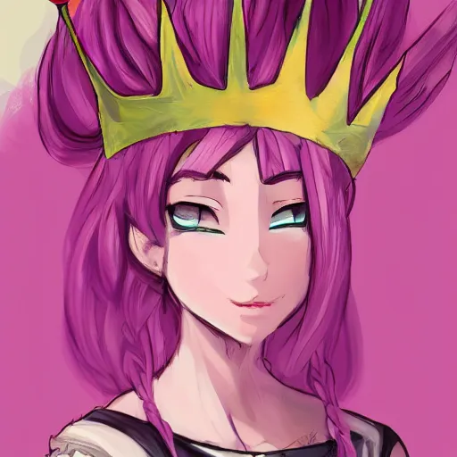 Prompt: concept art of a princess, she has pink hair and a yellow crown, anime art, digital painting, hd, smooth, tran ross