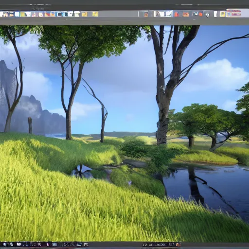 Image similar to Landscape, Unreal Engine 5, RTX, Cinema4D, AAA Game