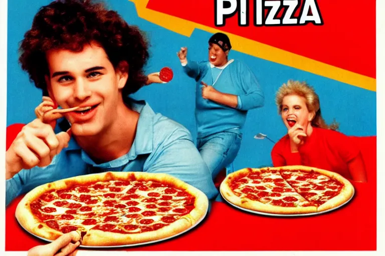 Image similar to pizza, 80s, advertisement