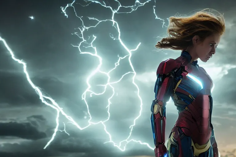 Prompt: vfx marvel sci-fi woman super hero cyborg photo real full body action pose, volumetric lightning, highly detailed, cinematic lighting by Emmanuel Lubezki