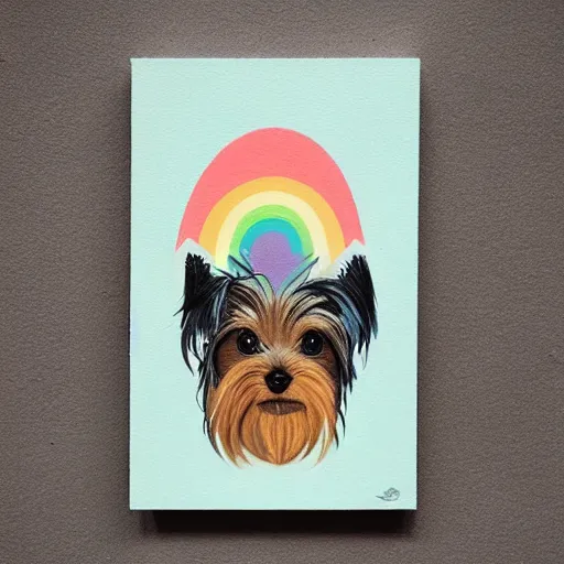 Image similar to Yorkshire Terrier under a rainbow picture by Sachin Teng, asymmetrical, dark vibes, Realistic Painting , Organic painting, Matte Painting, geometric shapes, hard edges, graffiti, street art:2 by Sachin Teng:4