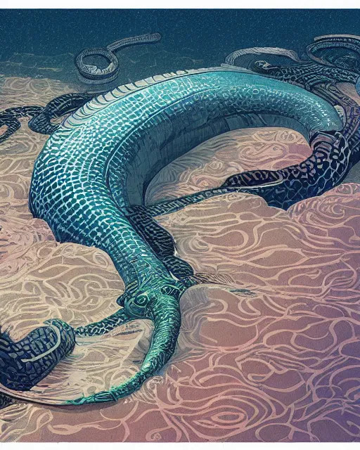 Image similar to a water serpent, digital art, illustrated by james gurney and victo ngai