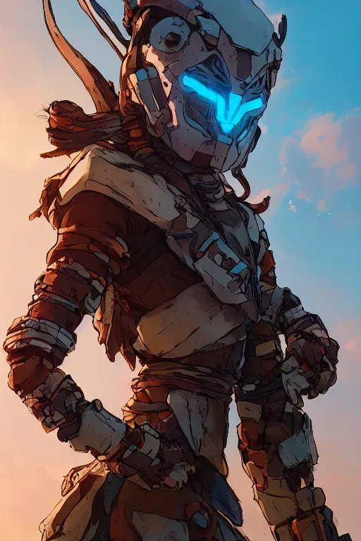 Image similar to combination suit armor aloy horizon forbidden west horizon zero dawn robot ninja mask helmet backpack tribal, art gta 5 comics, official fanart behance hd artstation by jesper ejsing, by rhads, makoto shinkai and lois van baarle, ilya kuvshinov, ossdraws radiating a glowing aura cgi rtx 2 0 2 2