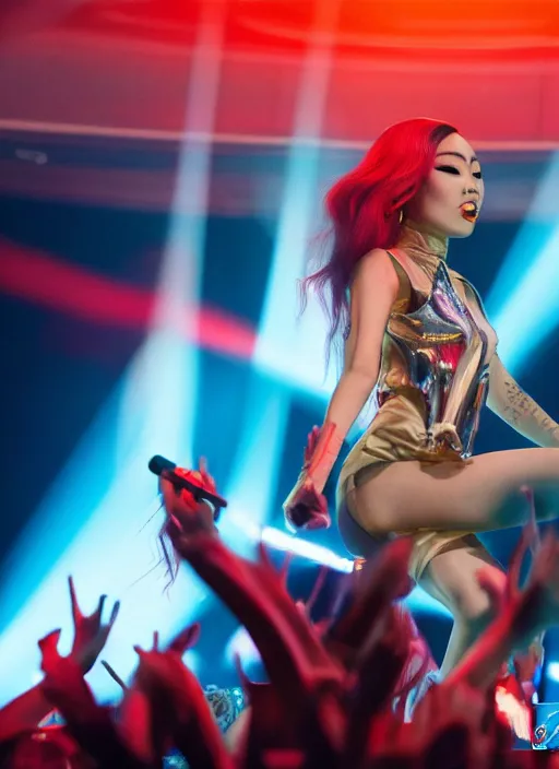 Image similar to rina sawayama winning a grammy award, red weapon 8 k s 3 5, cooke anamorphic / i lenses, highly detailed, cinematic lighting