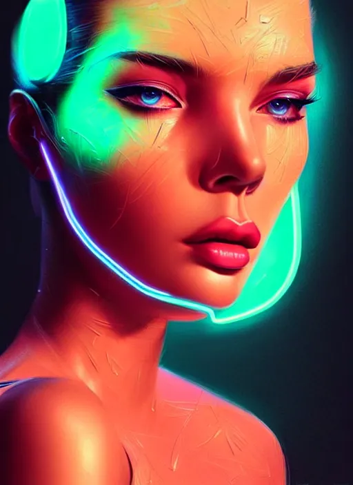 Image similar to photorealistic portrait of female humanoid, cyber neon lights, highly intricate, retro 6 0 s haute couture fashion, elegant, highly detailed, crispy quality, trending on artstation, trending on pinterest, glamor pose, no signature, no watermark, smooth, cinematic, art by artgerm and pascal blanche