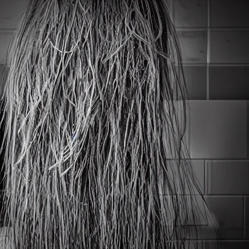 Image similar to mess of hair on shower wall. tangled strands of hair. tangled pieces of human hair.