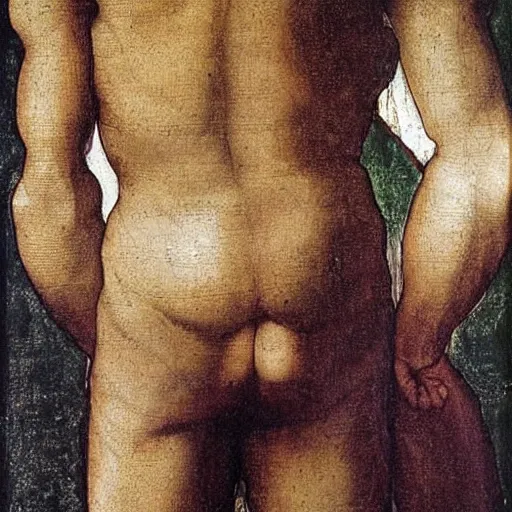 Image similar to a man with a lean body type, painting by Leonardo da Vinci