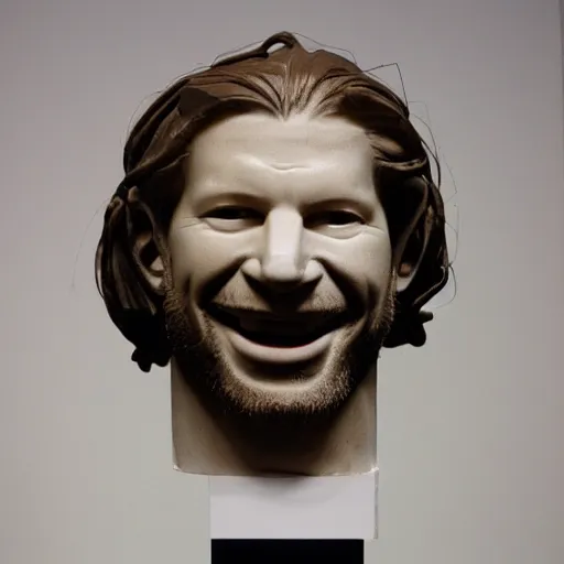 Image similar to sculpture of the face of aphex twin by michelangelo