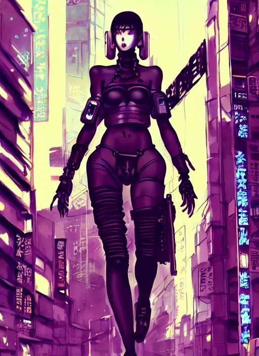 Image similar to hyper - realistic cyberpunk portrait of beautiful! anime woman standing on tokyo street, extreme detail, alluring, in style of yoji shinkawa, pan ren wei, col price, atey ghailan, by greg rutkowski, by greg tocchini, by james gilleard, by joe fenton, by kaethe butcher, grunge aesthetic