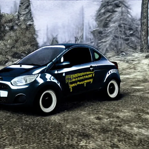 Image similar to ford ka car rendered on skyrim videogame