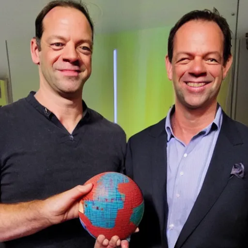 Prompt: phil spencer holding a globe, photo