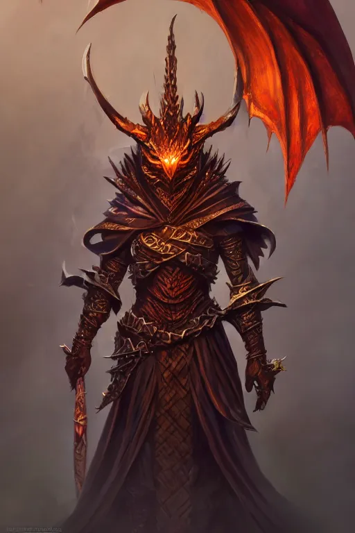 Image similar to epic dragon warlock character design, highly detailed, d & d, fantasy, highly detailed, digital painting, trending on artstation, concept art, sharp focus, illustration, global illumination, ray tracing, realistic shaded, art by artgerm and greg rutkowski and fuji choko and viktoria gavrilenko and hoang lap