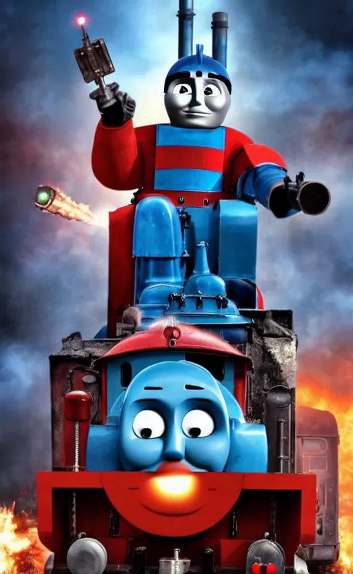 Image similar to thomas the tank engine vs. optimus prime : big revenge : coming soon to theaters, epic cinematic poster, post - apocalypse, demolition, dark, dramatic, real life, realistic, photo, photorealistic, detailed, high quality, high resolution, 8 k, hdr, 4 k