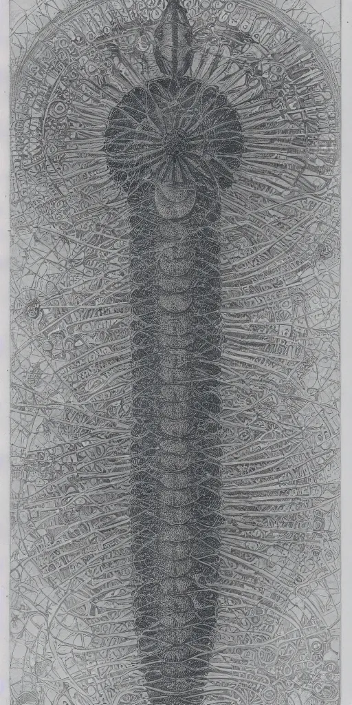 Image similar to Detailed Infographic Blueprint by Ernst Haeckel of a giant beautiful diatom in a space station