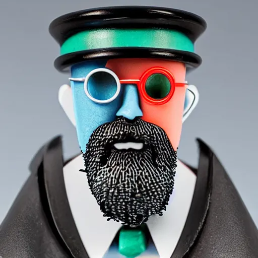 Image similar to nils bohr cosplay werner heisenberg, stop motion vinyl action figure, plastic, toy, butcher billy style