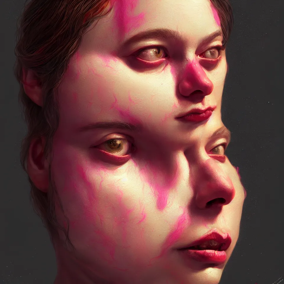 Prompt: bright realistic todd solondz turning into a woman, diffuse lighting, fantasy, intricate, elegant, highly detailed, lifelike, photorealistic, digital painting, artstation, illustration, concept art, smooth, sharp focus, art by francis bacon