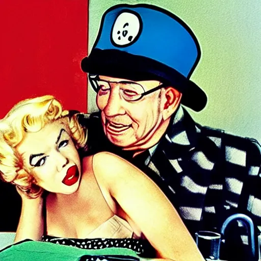 Image similar to beetle bailey hanging out with marilyn monroe in the style of hopper.