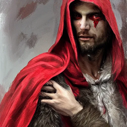 Image similar to digital _ painting _ of _ little red riding silk hood wolf slayer _ by _ filipe _ pagliuso _ and _ justin _ gerard _ unsymmetric _ ballad _ highly _ detailed _ unrealistic _ intricate _ port