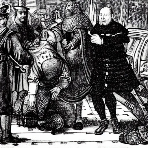 Prompt: henry viii being arrested for driving under the influence