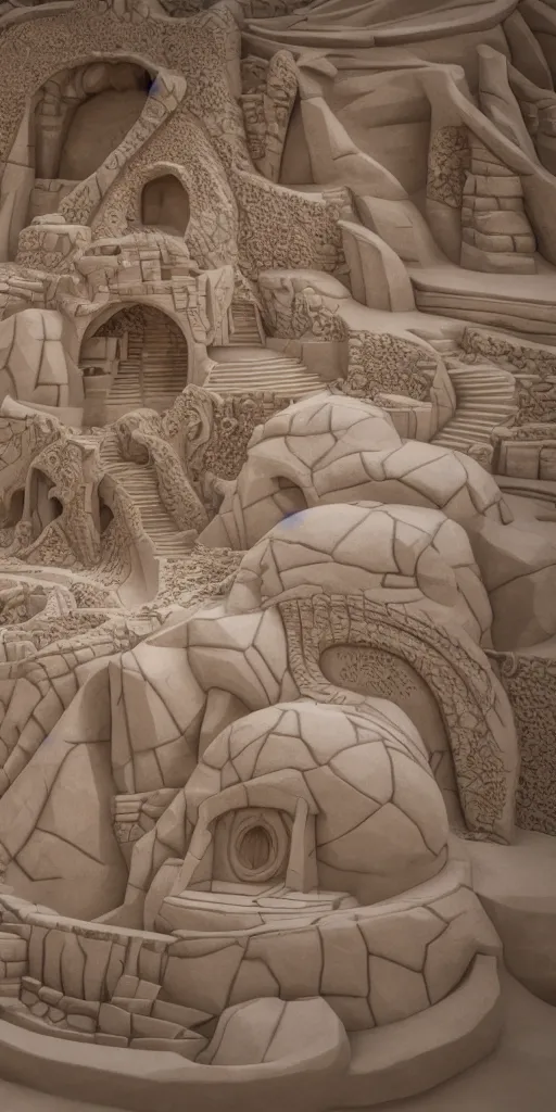 Prompt: photograph of the perfect and detailed of the word sticazzi how a sand sculpture designed by architect antoni gaudi, cinematic composition, catalan modernisme, hyperrealistic, volumetric lighting, epic, insanely detailed, beautiful, unreal engine 5 render, 8 k,