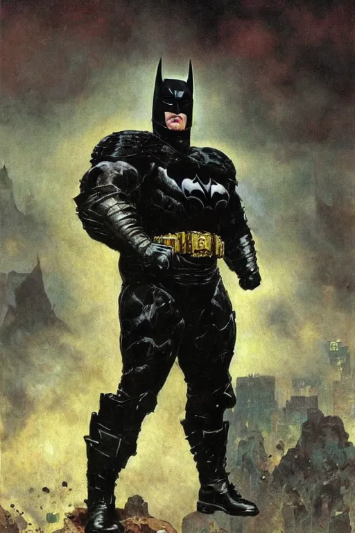 Image similar to full length portrait of hulking brock lesnar as dark evil batman wearing cape and armour, hong kong, painted by lawrence alma tadema, zdzislaw beksinski, norman rockwell, jack kirby, tom lovell, greg staples