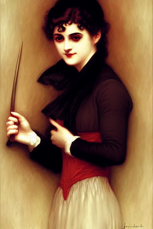 Image similar to jane austen vampire, painting by rossetti bouguereau, detailed art, artstation